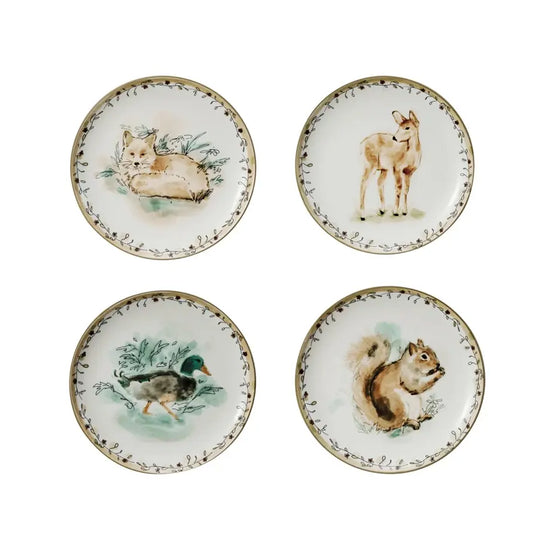 Round Stoneware Animal Plate Set of 4 | 8in