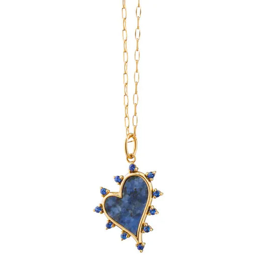 Monica Rich Kosann Sodalite + Blue Sapphire Heart Necklace | 17in 18k