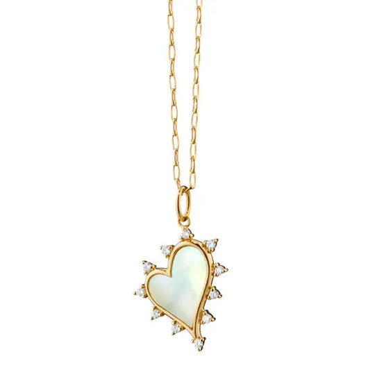 Monica Rich Kosann Mother of Pearl + Diamond Heart Necklace | 17in 18k