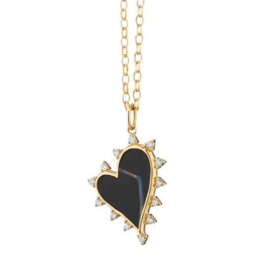 Monica Rich Kosann Black Agate + Diamond Heart Necklace | 17in 18k