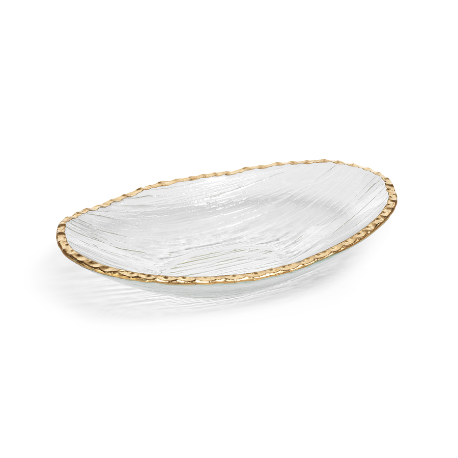 Textured Organic Glass Bowl | Clear + Gold Rim 11.5x9.5in