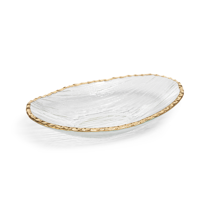 Textured Organic Glass Bowl | Clear + Gold Rim 11.5x9.5in