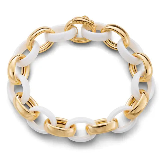 Marilyn White Ceramic Link Charm Bracelet | 8.25in 18k YG