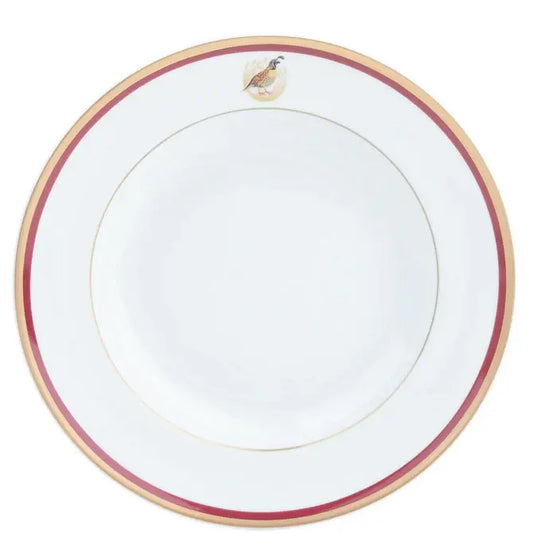 Charlotte Moss Ultra-White Gold Dinner Plate | Quail Burgundy Red