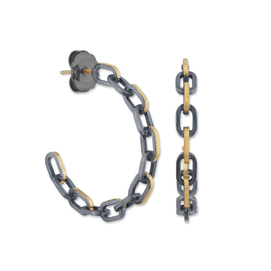 Chill-Link Hoop Earrings Oxidized Sterling Silver