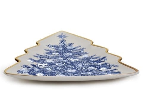 Christmas Tree Blue & White Tray Plate