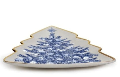 Christmas Tree Blue & White Tray Plate