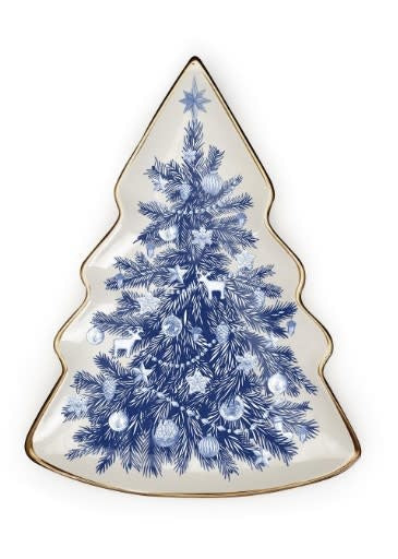 Christmas Tree Blue & White Tray Plate