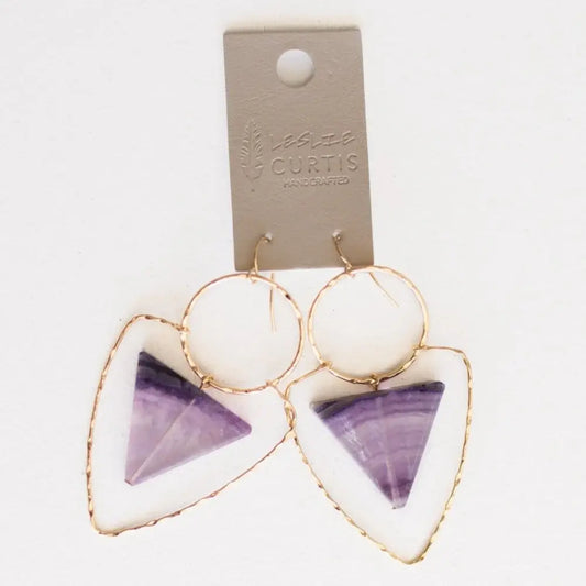 Codi Hammered Gold Geometric Amethyst Stone Earrings | 2.5in