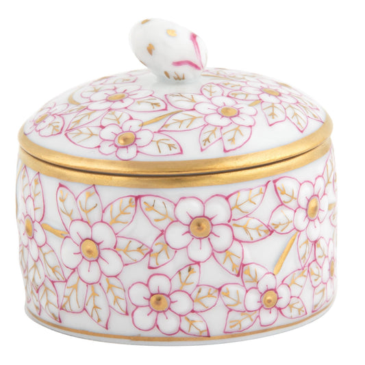 Herend Round Relief Box with Berry | 2in Pink