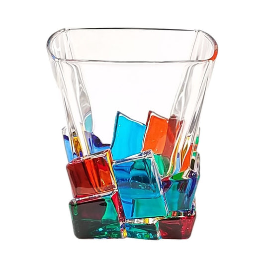 Murano Italian Crystal Whiskey DOF Glass | Cracked Ice Rainbow