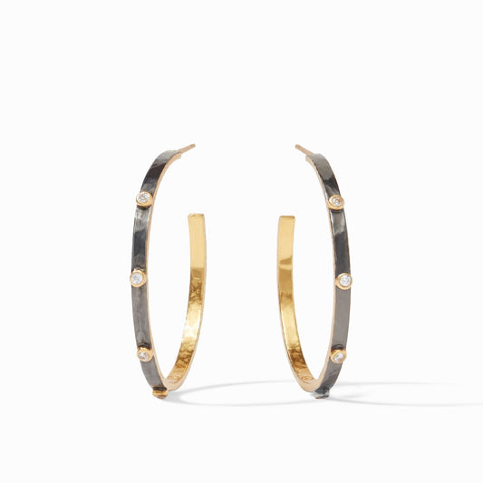 Crescent Stone Hoop Mixed Metal Earrings Large