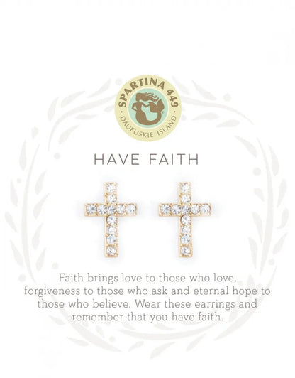 Have Faith Crystal Cross 18k Gold Plate Stud Earrings