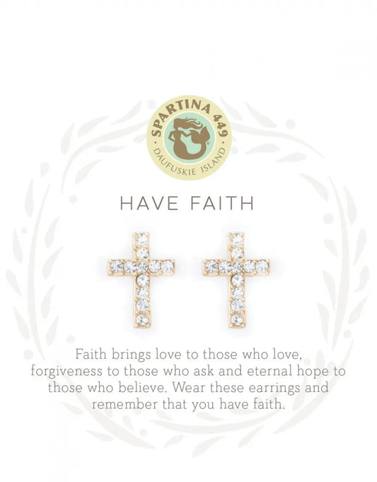 Have Faith Crystal Cross 18k Gold Plate Stud Earrings
