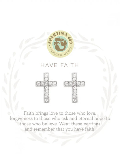 Have Faith Crystal Cross Silver Rhodium Plate Stud Earrings