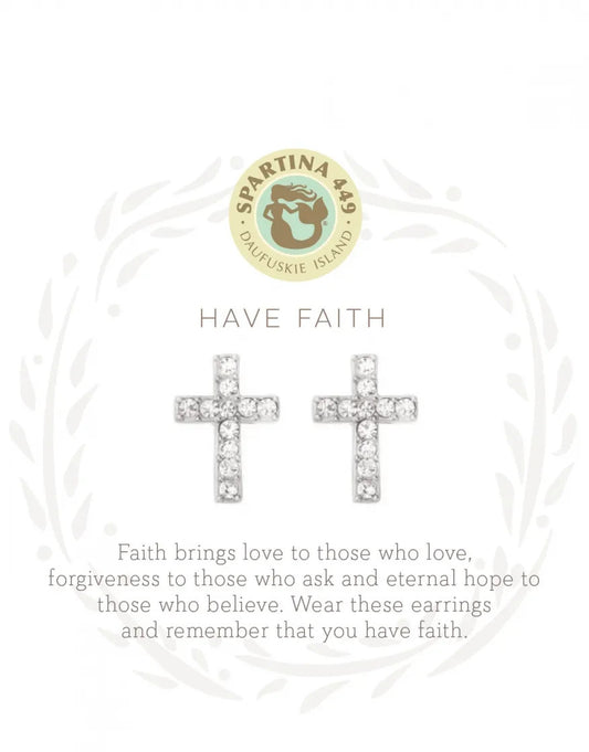 Have Faith Crystal Cross Silver Rhodium Plate Stud Earrings