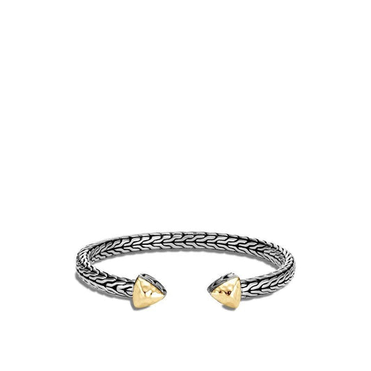 Classic Chain Flex Cuff in Hammered Silver With 18K Gold