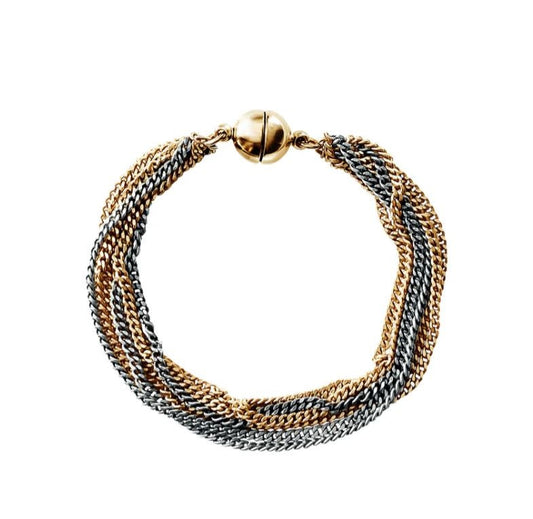 Mixed Curb B Multi Strand Two Tone Bracelet