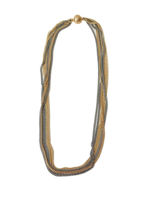 Mixed Curb N Multi Strand Two Tone Necklace