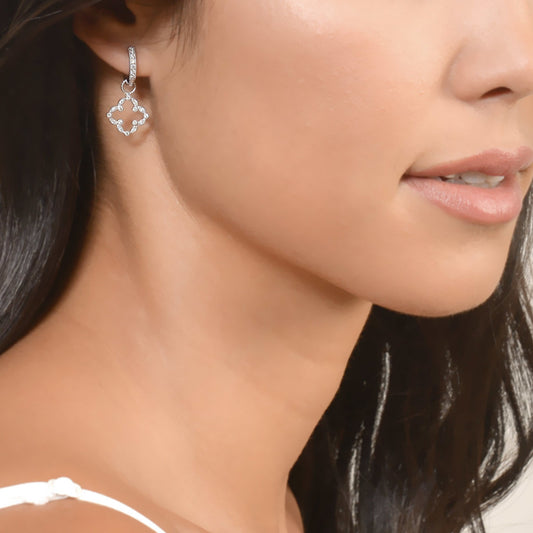 Pave Open Clover Marquis Earring Charms White Gold