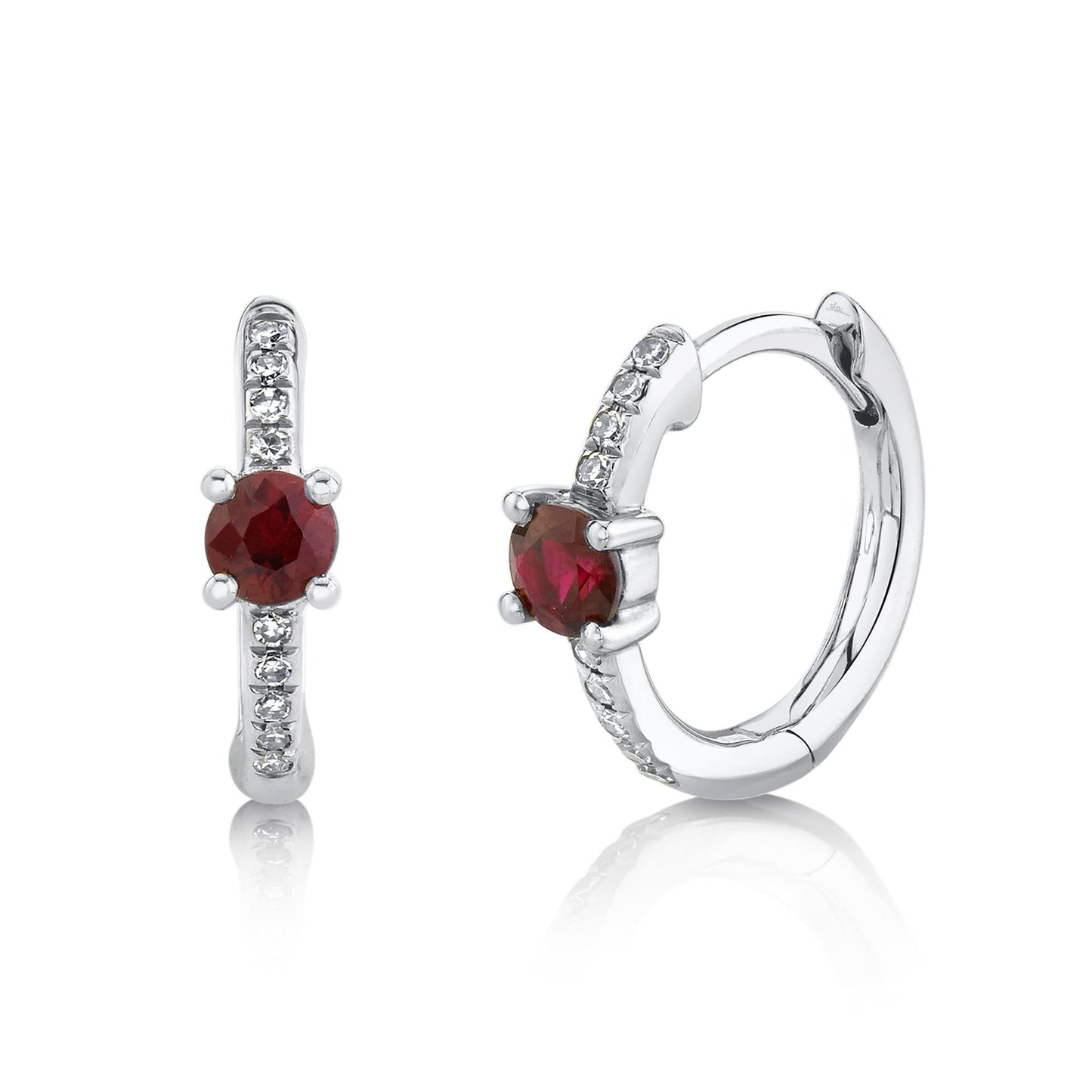 0.06Ct Diamond & 0.29Ct Ruby 14K WG Huggie Earring