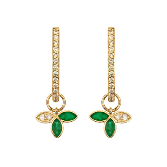 SINGLE | Emerald + Diamond Petal Earring Charm | .02c 14k