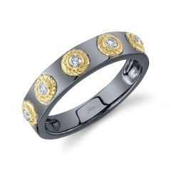 Diamond Bezel Band Ring | 14k Yellow Gold Two Tone .14c| S6.5