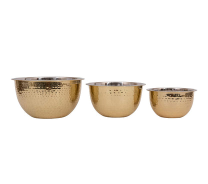 S/3 Gold Finish Hammered Bowls