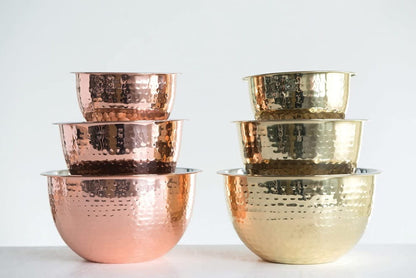 S/3 Gold Finish Hammered Bowls
