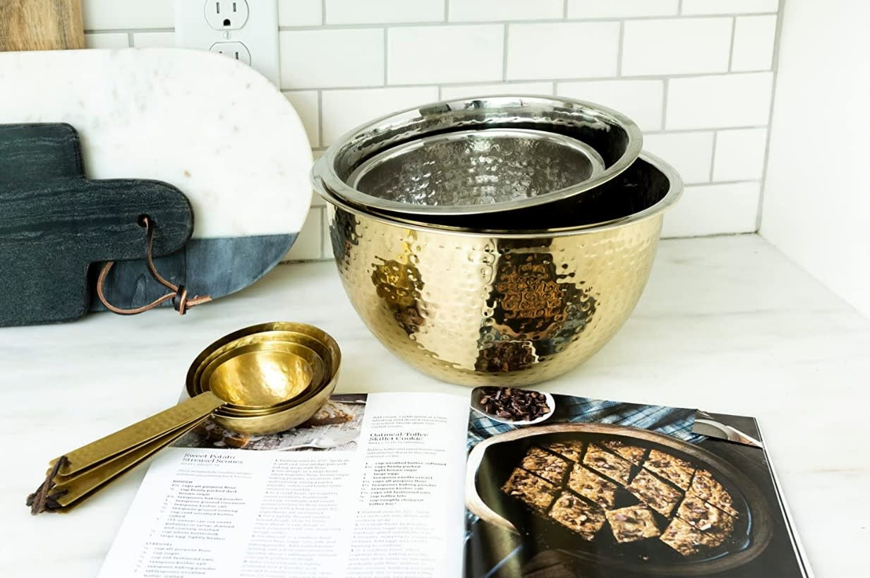 S/3 Gold Finish Hammered Bowls