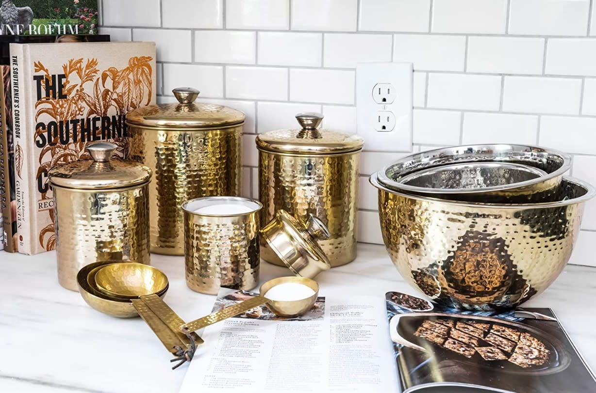 S/3 Gold Finish Hammered Bowls