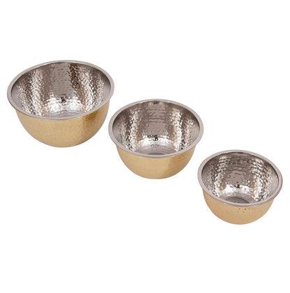S/3 Gold Finish Hammered Bowls