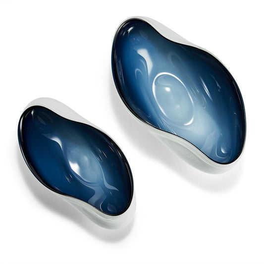 White and Midnight Blue Free Form Bowl Large
