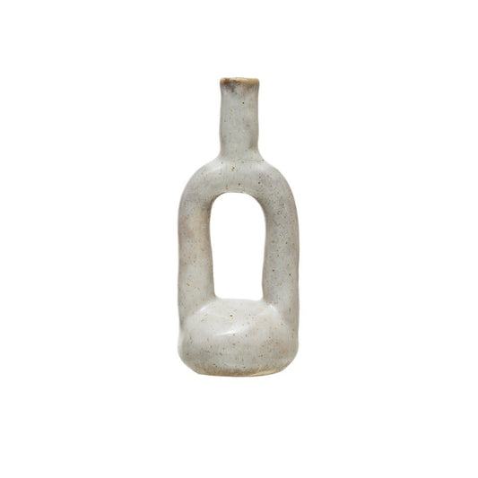 Stoneware Cut Out Vase 7" White