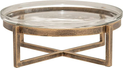 Round Glass Serving Tray With Metal Stand