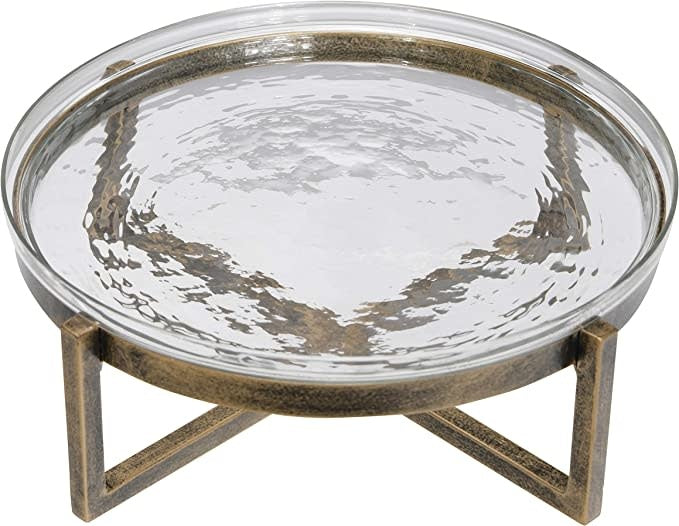 Round Glass Serving Tray With Metal Stand