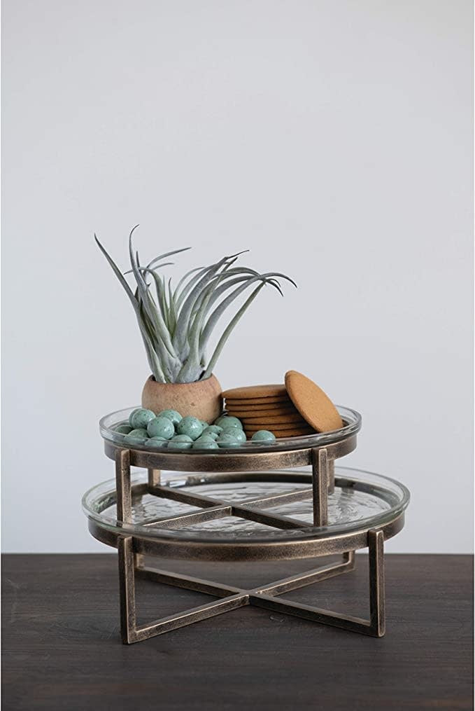 Round Glass Serving Tray With Metal Stand