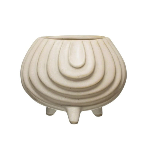 Stoneware Debossed Footed Bowl Planter | White 5in