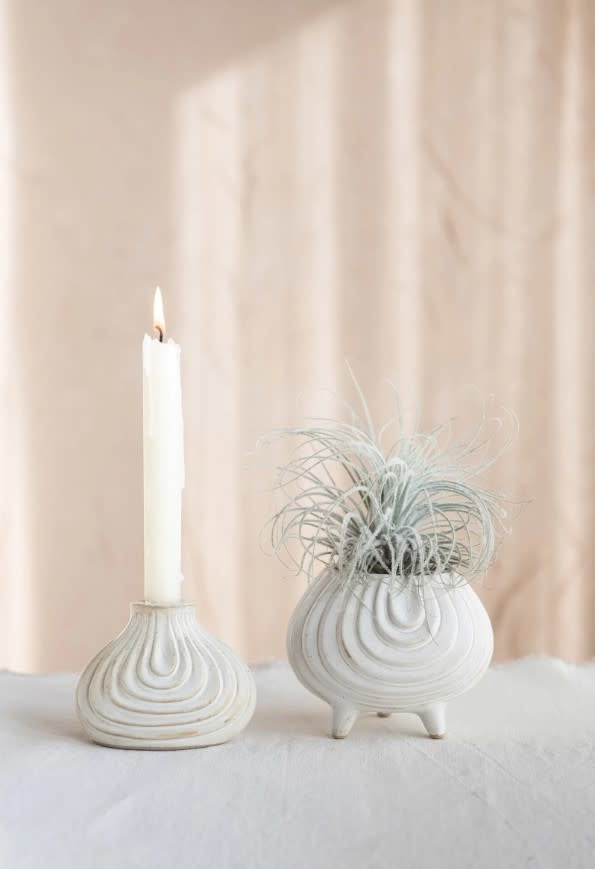 Stoneware Debossed Footed Bowl Planter | White 5in