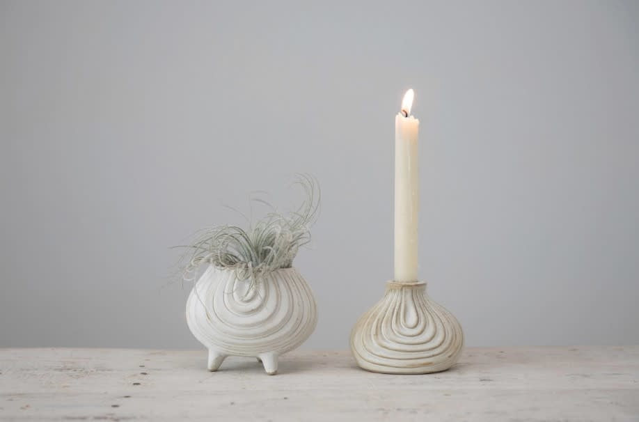 Stoneware Debossed Footed Bowl Planter | White 5in