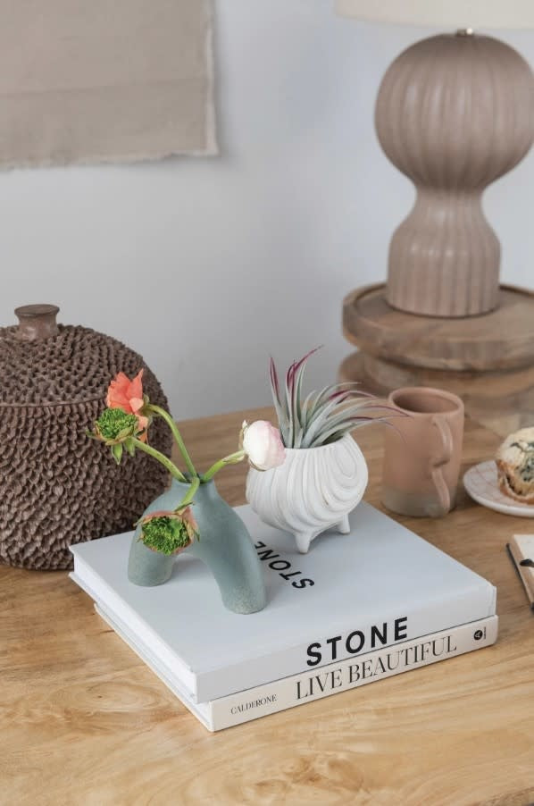 Stoneware Debossed Footed Bowl Planter | White 5in