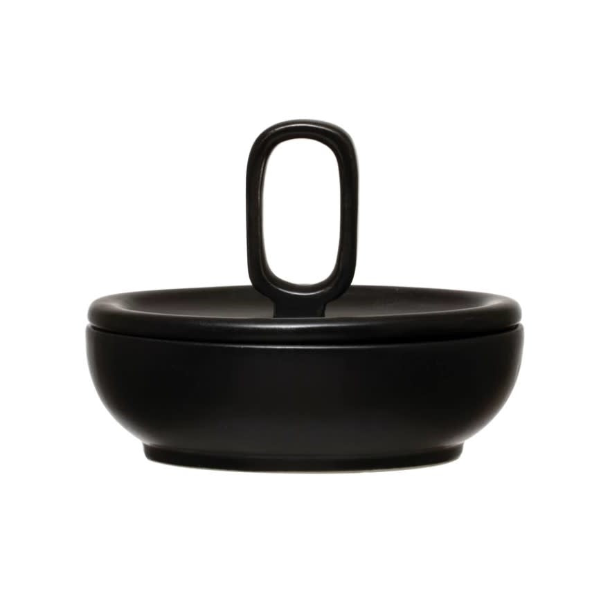 Stoneware Lidded Round Bowl | Black 4in