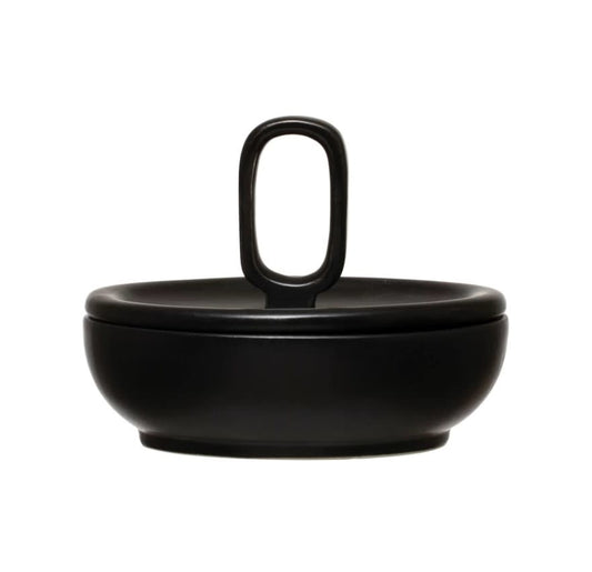 Stoneware Lidded Round Bowl | Black 4in
