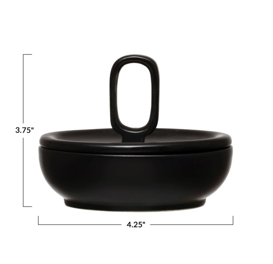 Stoneware Lidded Round Bowl | Black 4in