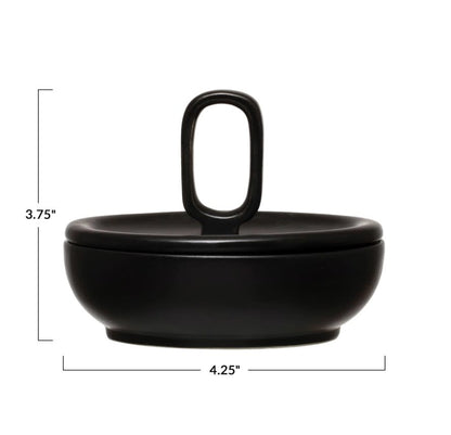 Stoneware Lidded Round Bowl | Black 4in