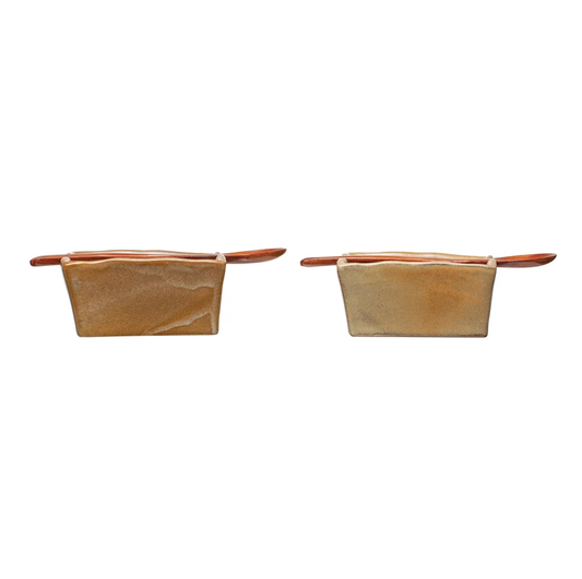 Square Dish w/ Wood Spoon Set