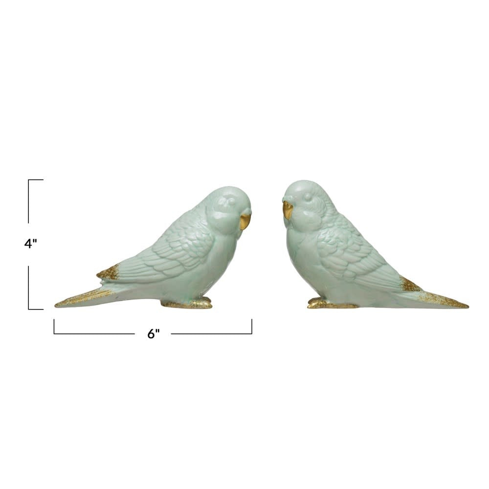Ceramic Parakeet Decor | 6in Mint Green