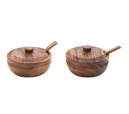 Acacia Wood Covered Bowl w/ Spoon Set | 5in