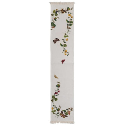 Cotton Embroidered Table Runner | Flowers + Butterflies 72in