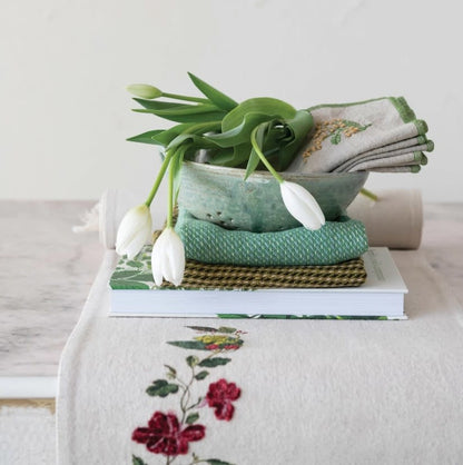 Cotton Embroidered Table Runner | Flowers + Butterflies 72in